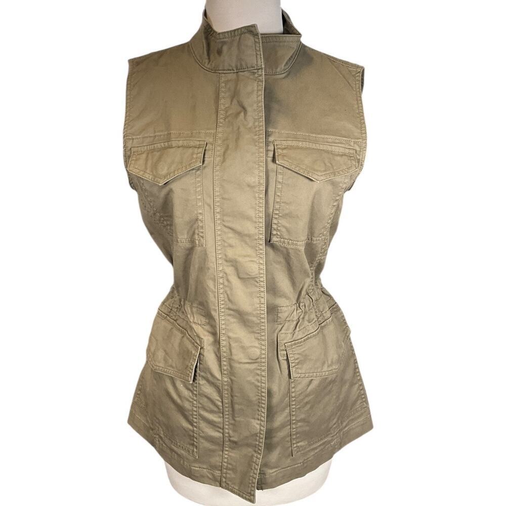 Banana Republic Sage Green Utility Peplum Vest Size Small Drawstring Waist